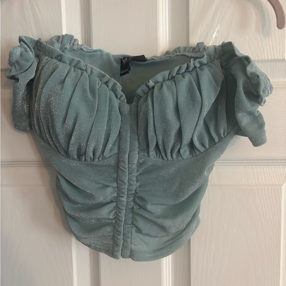 Windsor Glittery Teal Crop Top